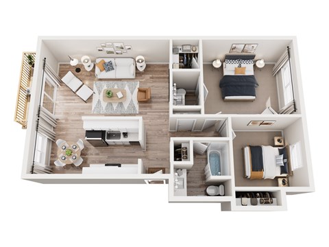 Floor plan for 2 beds, 2 baths, 819 sqft
